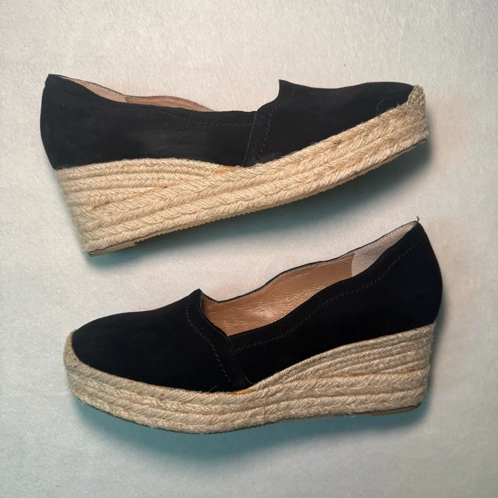 Black Suede Wedge Sandals Espadrilles by Bettye Muller - Picture 1 of 6